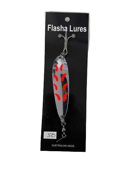 Flasha Spoon Prism Tape 50g Metal Lure Red Flash