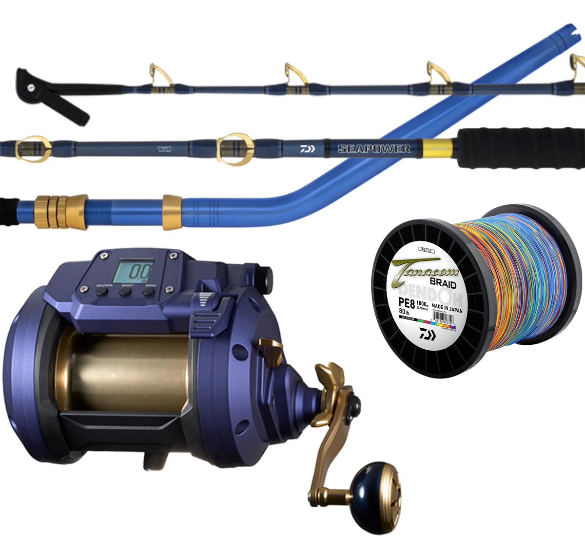 Daiwa Electric Combo Seapower 1200 Seapower 66xxhst Pre-spooled Tanacom Braid 80lb 1000m