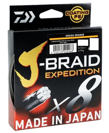 Daiwa J-braid Expedition X8 Braided Fishing Line Smash Orange 300m [sz:pe 1.2 / 15lb]