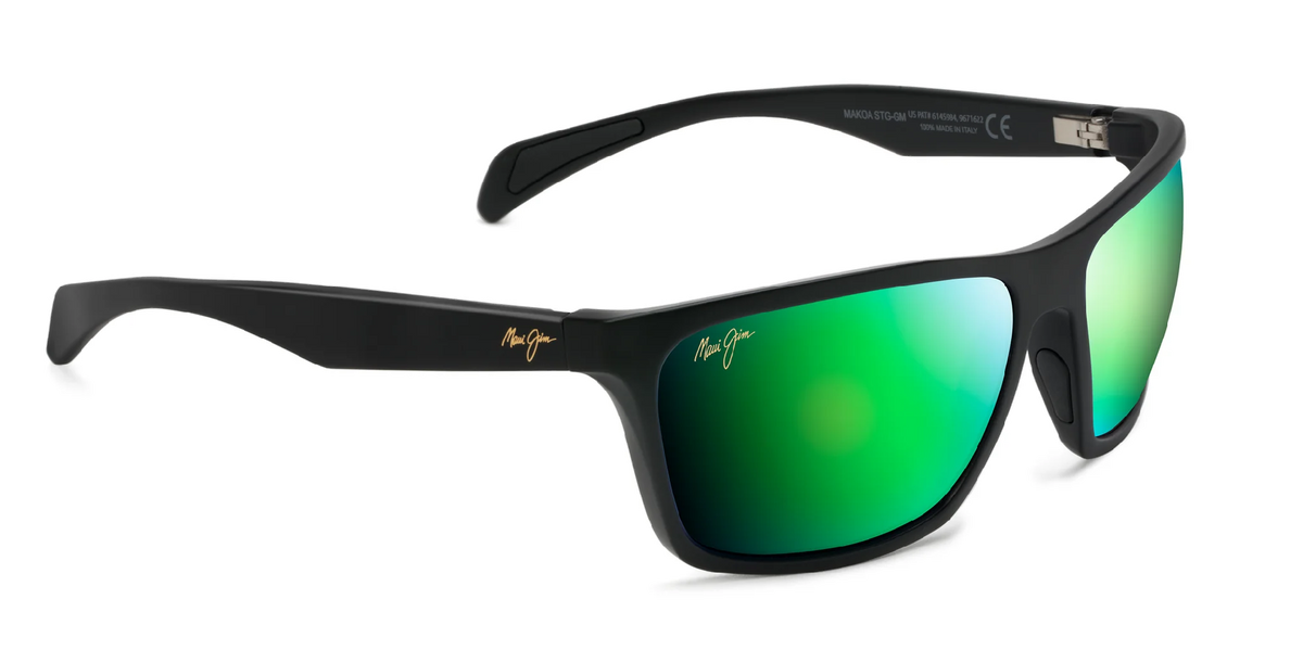Maui Jim Makoa Polarised Sunglasses (green Lens Matte Black)