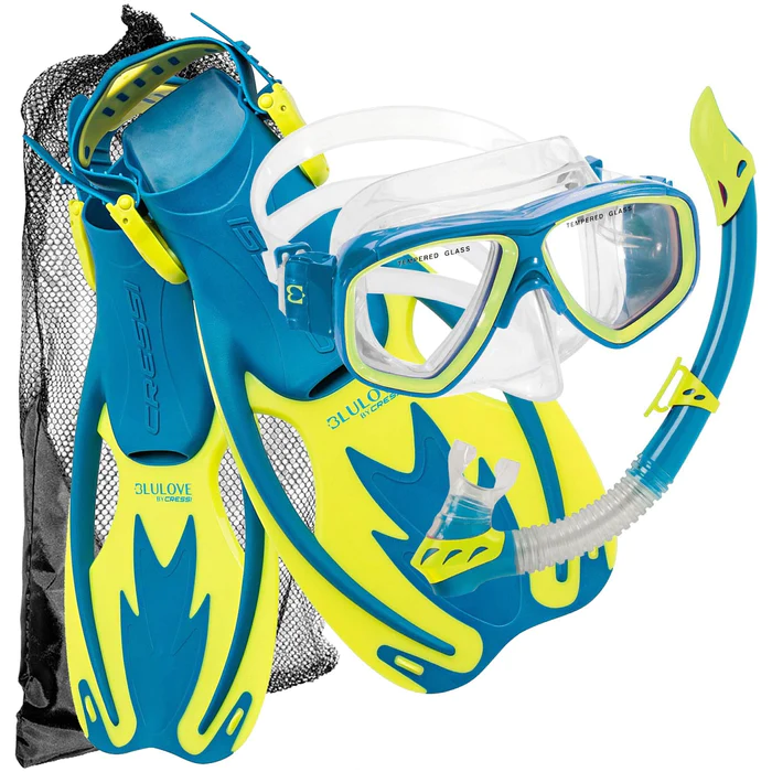 Cressi Rocks Junior Mask Snorkel Fin Set Blue Lime &gt;