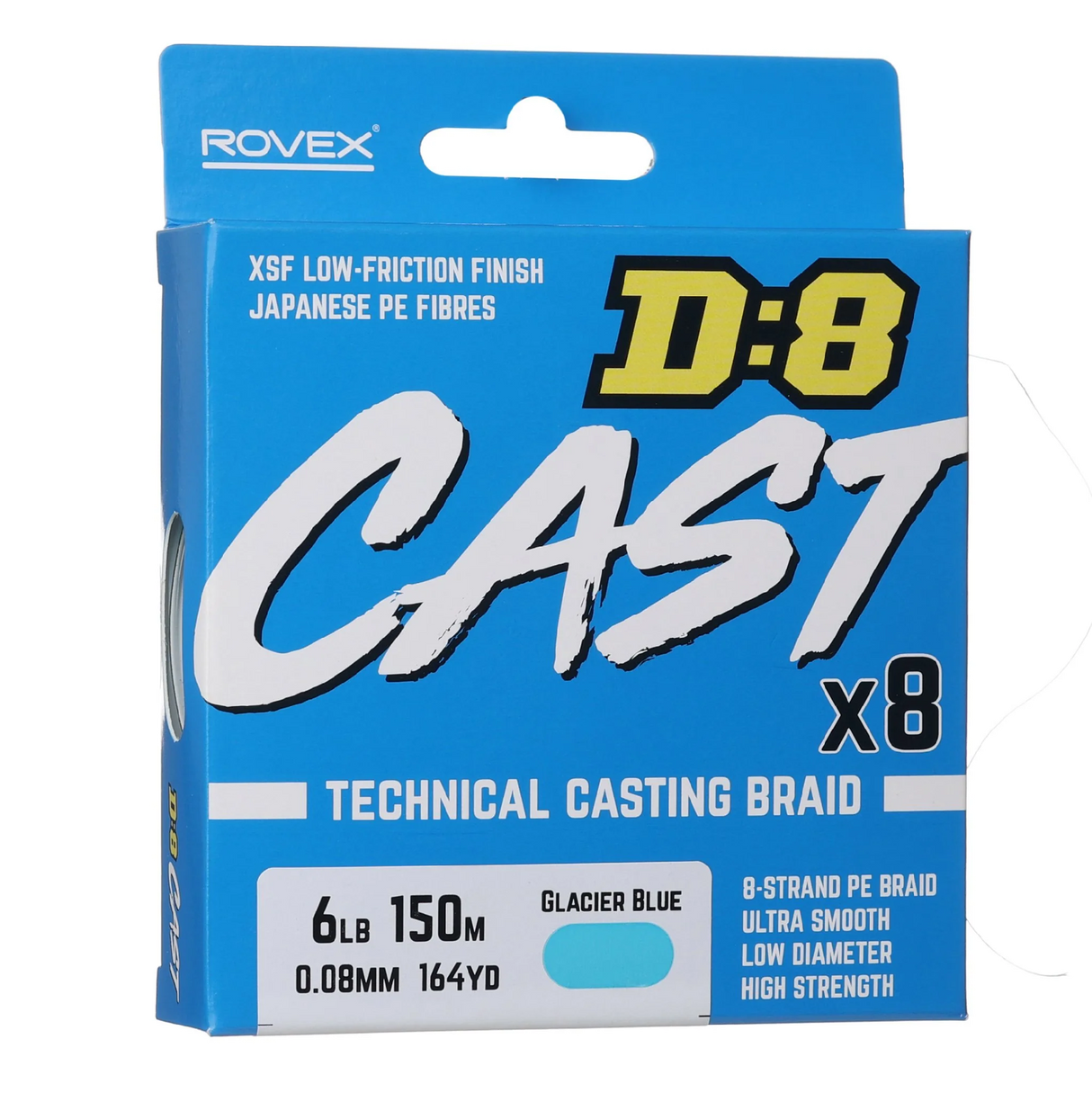 Rovex D8 Cast Braided Fishing Line Glacier Blue [sz:150m 6lb]