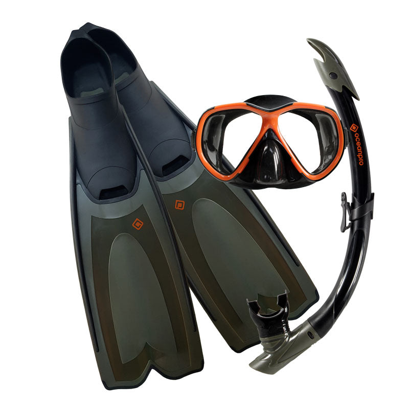 Ocean Pro Mallacoota Mask, Snorkel And Fins Set Black/grey/orange