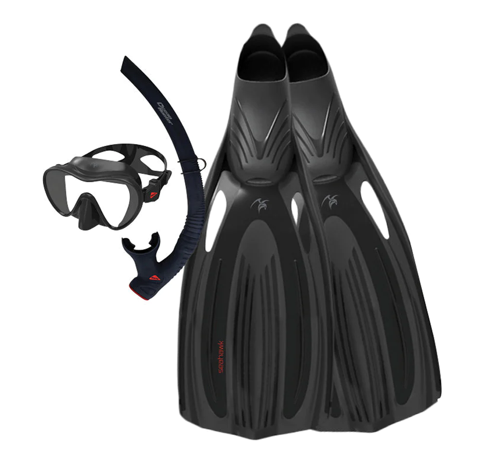 Ocean Hunter Seahawk Mask, Snorkel And Fins Set Black