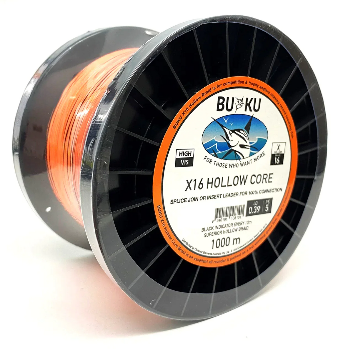 Buku Hollow Core X16 Braided Fishing Line Hi-vis Orange