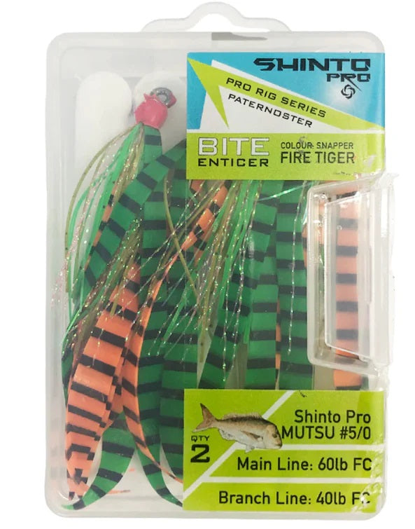 Shinto Pro Bite Enticer Paternoster Mutsu Circle Pre-made Rigs 7/0 [cl:fire Tiger  - 2pk]