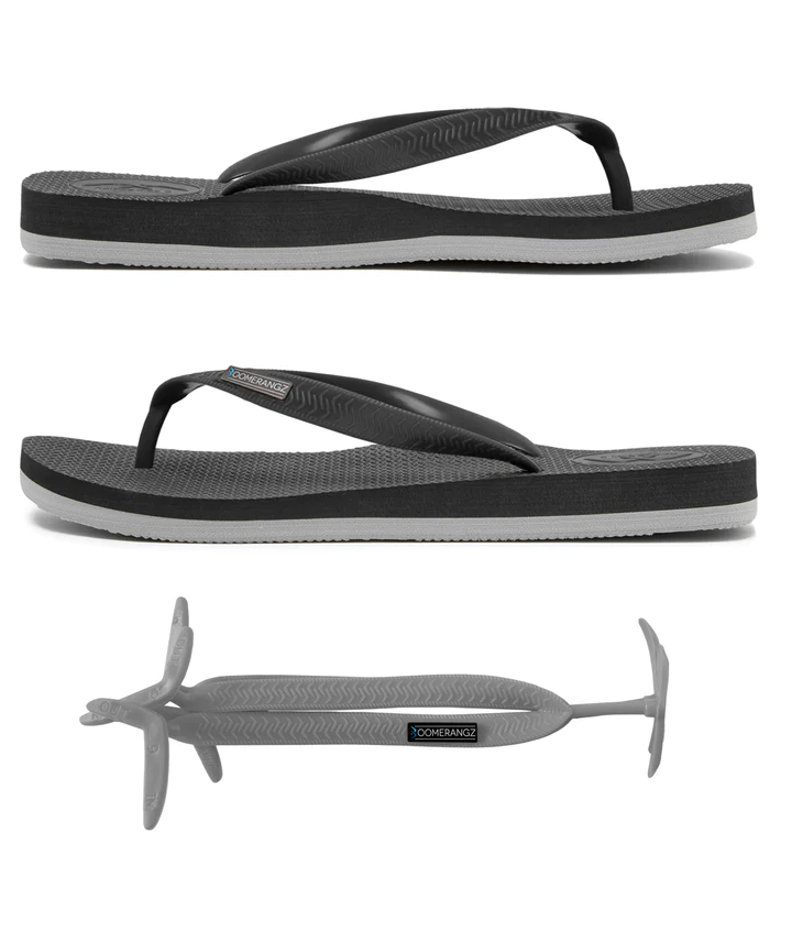 Boomerangz Regular Mens Thongs Black &amp; Grey + (grey Straps) [cl:10/11]