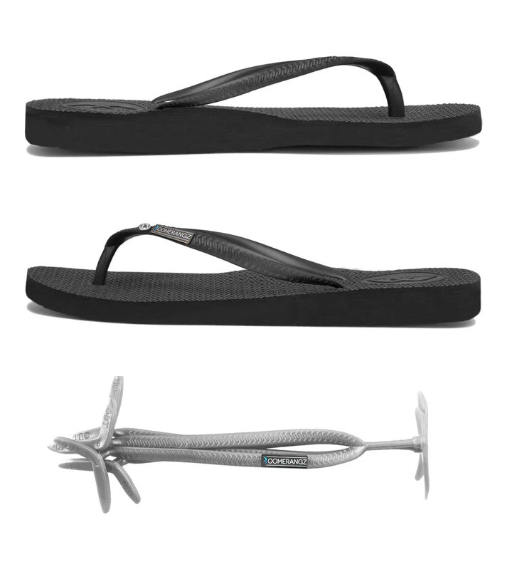 Boomerangz Slim Womens Thongs Black + (grey Straps) [sz:9]