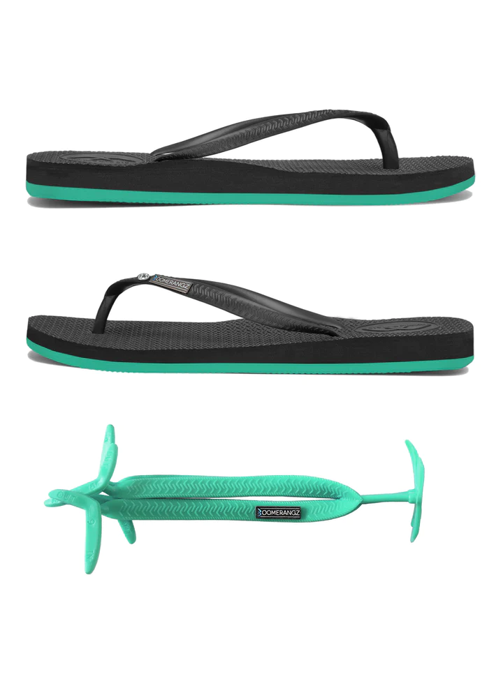 Boomerangz Slim Womens Thongs Black/teal + (teal Straps) [sz:7/8]